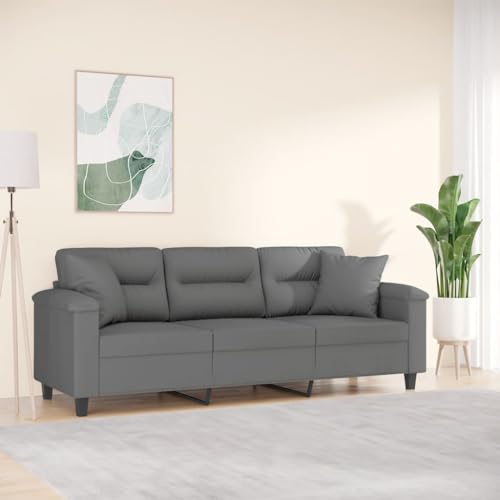 Brokky 3-Sitzer-Sofa mit Kissen Wohnzimmer Sofa Sitzecke Wohnzimmer Sofa Couch Sitzecke Dunkelgrau 180 cm Mikrofasergewebe von Brokky