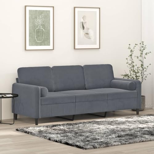 Brokky 3-Sitzer-Sofa mit Zierkissen Cauchsofa Sitzecke Wohnzimmer Sitzcouch Dunkelgrau 180 cm Samt / 3200892 von Brokky