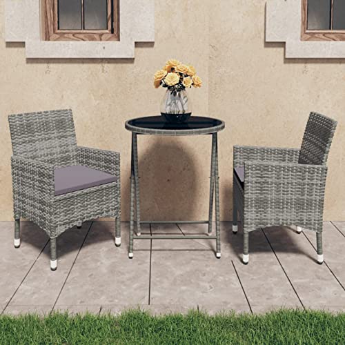 Brokky 3-TLG. Bistro-Set Balkonset Bistrotisch Outdoor BalkonmöBel Bistro Set Outdoor Poly Rattan und Hartglas Grau / 3058379 von Brokky