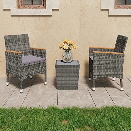 Brokky 3-TLG. Bistro-Set Poly Rattan und Hartglas Grau Höhenverstellbar Rattan Look Outdoor Terrasse Balkon Gartenmöbel Korbsessel Brokky 3-TLG. Bistro-Set Poly Rattan und Hartglas Grau Höhenverstellbar Rattan Look Outdoor Terrasse Balkon Gartenmöbel Korbsessel von Brokky