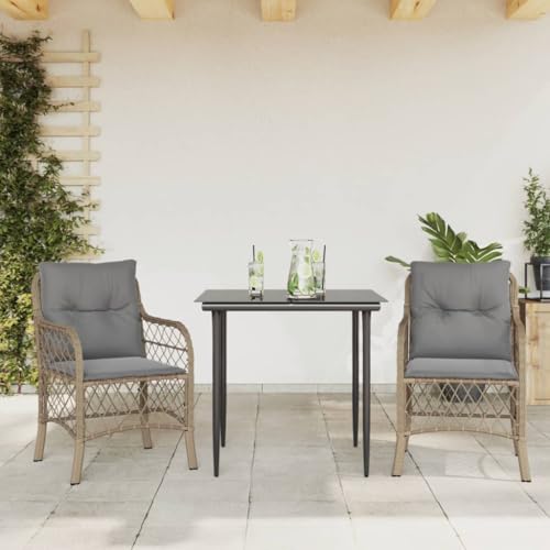 Brokky 3-TLG. Bistro-Set mit Kissen Gartenset Tisch Und StüHle Bistrotisch Outdoor Balkon MöBel Set Beigemischung Poly Rattan / 3212152 von Brokky