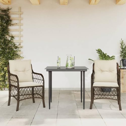Brokky 3-TLG. Bistro-Set mit Kissen Sitzgruppe Balkon BalkonmöBel Balkontisch Set BistromöBel Braun Poly Rattan von Brokky