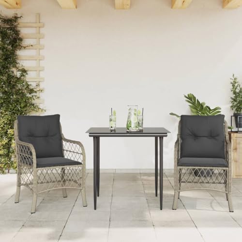 Brokky 3-TLG. Bistro-Set mit Kissen Sitzgruppe Balkon BalkonmöBel Balkontisch Set BistromöBel Hellgrau Poly Rattan von Brokky