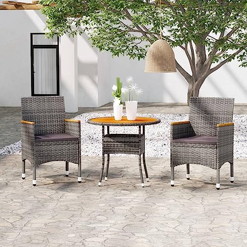 Brokky 3-TLG. Garten-Essgruppe Gartenlounge Set LoungemöBel Terrasse Esstisch Set GartenmöBel Essgruppe Poly Rattan Grau / 3058487 von Brokky