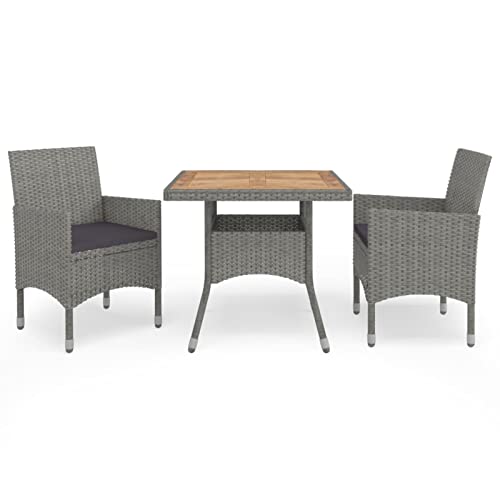 Brokky 3-TLG. Garten-Essgruppe GartenmöBel Set Gartentisch Mit StüHlen Set Garten MöBel Set Sitzgruppe Grau Poly Rattan und Akazienholz von Brokky