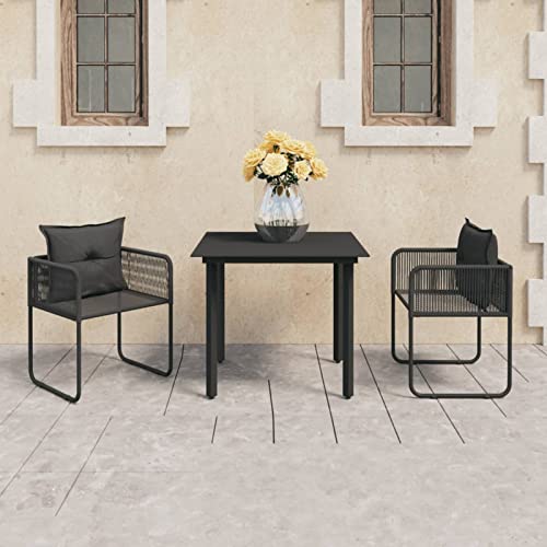 Brokky 3-TLG. Garten-Essgruppe PVC Rattan Schwarz Gartentisch Set Gartensitzgruppe Loungegarnitur von Brokky