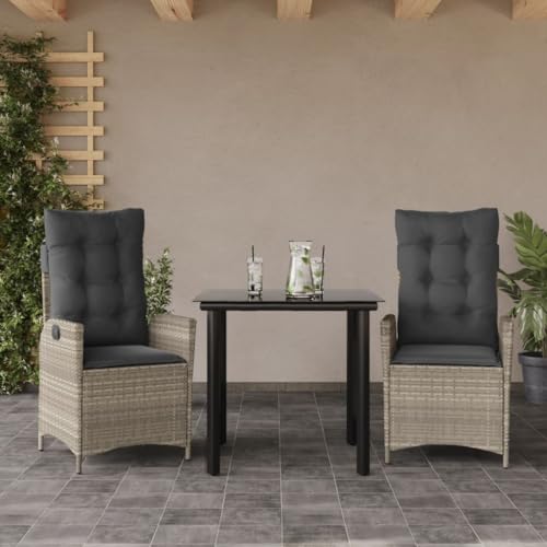Brokky 3-TLG. Garten-Essgruppe mit Kissen GartenmöBel Set Garden Furniture Gartenset Tisch Und StüHle Essgruppe Outdoor Hellgrau Poly Rattan / 3213284 von Brokky