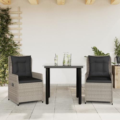 Brokky 3-TLG. Garten-Essgruppe mit Kissen GartenmöBel Set Garden Furniture Gartenset Tisch Und StüHle Essgruppe Outdoor Hellgrau Poly Rattan / 3262903 von Brokky