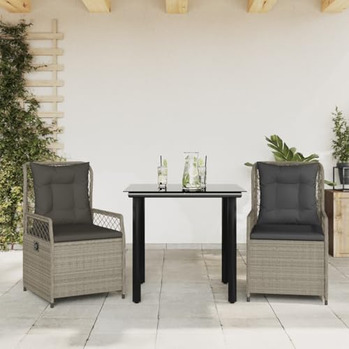 Brokky 3-TLG. Garten-Essgruppe mit Kissen GartenmöBel Set Garden Furniture Gartenset Tisch Und StüHle Essgruppe Outdoor Hellgrau Poly Rattan / 3263034 von Brokky