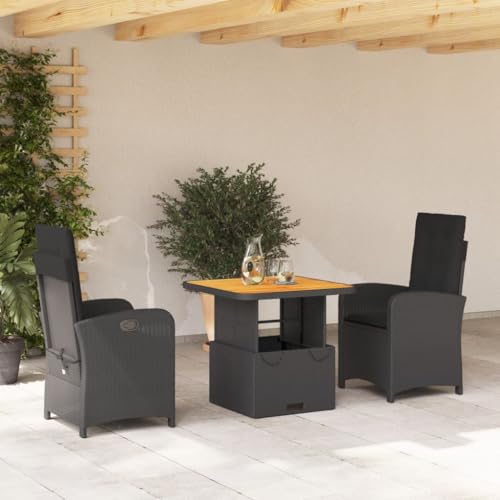 Brokky 3-TLG. Garten-Essgruppe mit Kissen GartenmöBel Set Garten Sitzgruppe Balkon MöBel Set Schwarz Poly Rattan / 3277325 von Brokky