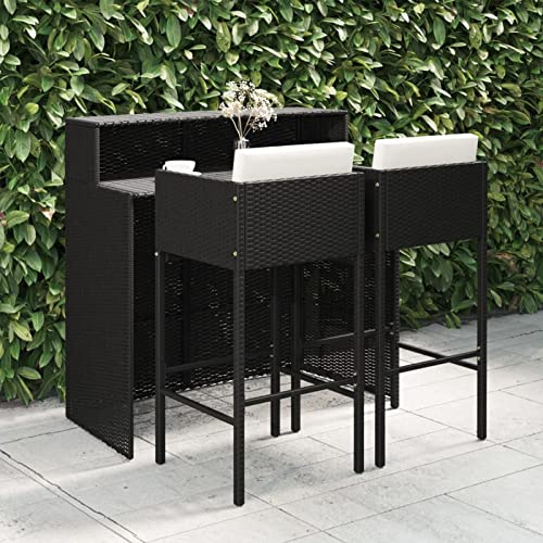 Brokky 3-TLG. Gartenbar-Set mit Kissen Bartisch Mit Barhocker Set Outdoor Stehtisch Garten Bartisch FüR Zu Hause Poly Rattan Schwarz 3094807 von Brokky
