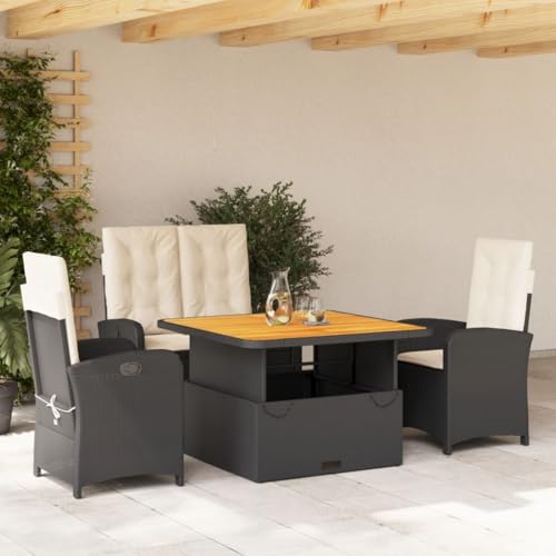 Brokky 4-TLG. Garten-Essgruppe mit Kissen GartenmöBel Set Garden Furniture Gartenset Tisch Und StüHle Essgruppe Outdoor Schwarz Poly Rattan / 3277320 von Brokky