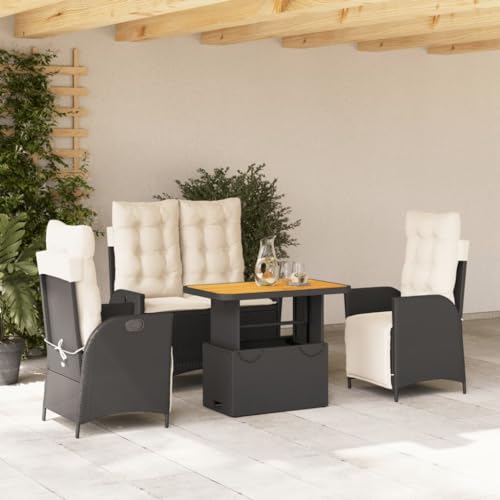 Brokky 4-TLG. Garten-Essgruppe mit Kissen GartenmöBel Set Garden Furniture Gartenset Tisch Und StüHle Essgruppe Outdoor Schwarz Poly Rattan / 3277444 von Brokky