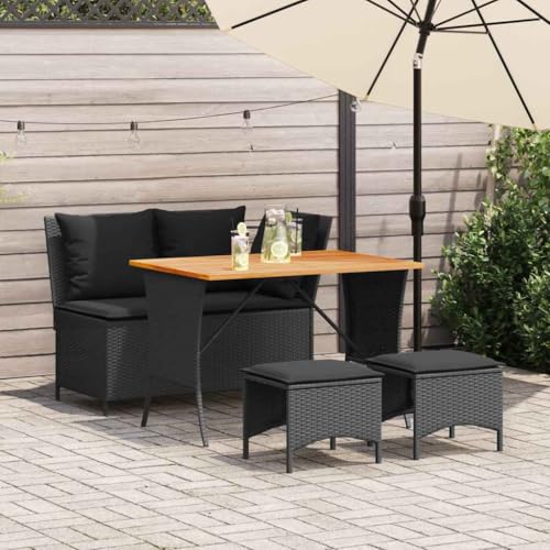 Brokky 4-TLG. Garten-Essgruppe mit Kissen GartenmöBel TerrassenmöBel Garten Sitzgruppe Essgruppe Garten MöBel Set Schwarz Poly Rattan / 4104132 von Brokky