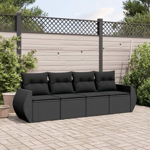 Brokky 4-TLG. Garten-Sofagarnitur mit Kissen Lounge MöBel Outdoor Garten LoungemöBel Set LoungemöBel Balkon Schwarz Poly Rattan / 3221074 von Brokky