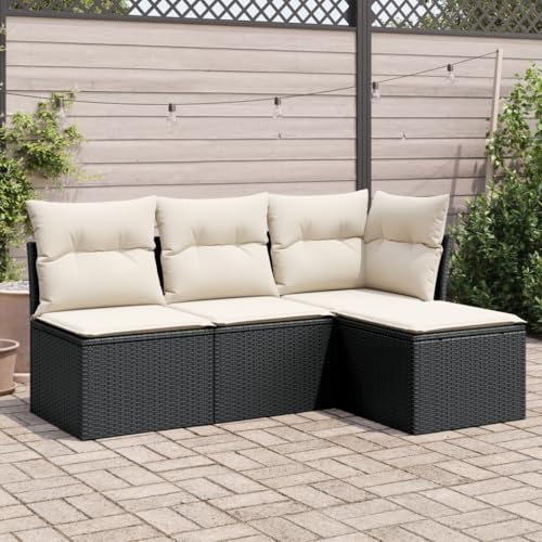Brokky 4-TLG. Garten-Sofagarnitur mit Kissen Lounge MöBel Outdoor Garten LoungemöBel Set LoungemöBel Balkon Schwarz Poly Rattan / 3249335 von Brokky