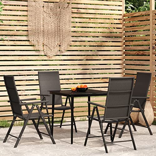 Brokky 5-TLG. Garten-Essgruppe GartenmöBel Set Outdoor Furniture Garten Essgruppe Gartentisch Mit StüHlen Set Schwarz 3099108 von Brokky
