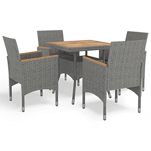 Brokky 5-TLG. Garten-Essgruppe LoungemöBel Balkon Sitzgruppe Outdoor GartenmöBel Set Gartentisch Und StüHle Grau Poly Rattan und Akazienholz von Brokky