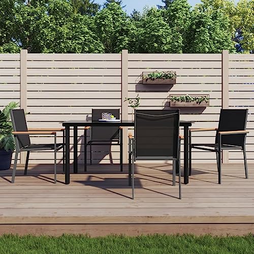 Brokky 5-TLG. Garten-Essgruppe Outdoor Furniture GartenmöBel Set Balkon Sitzgruppe Garten Essgruppe Schwarz Textilene und Stahl / 3187045 von Brokky