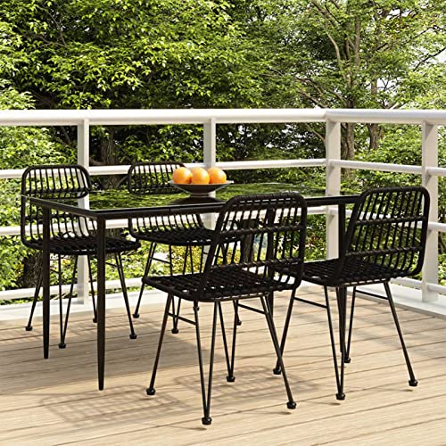 Brokky 5-TLG. Garten-Essgruppe Rattan GartenmöBel Esstisch Mit 5 StüHlen TerrassenmöBel Sitzgarnitur Set Essgruppe 5-TLG Schwarz Poly Rattan von Brokky