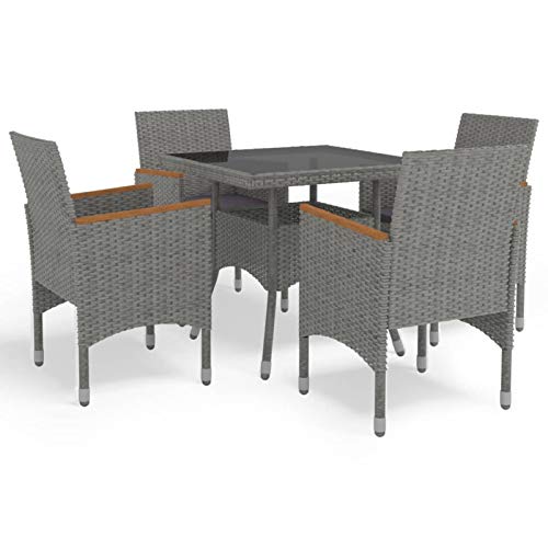 Brokky 5-TLG. Garten-Essgruppe Terrassentisch Wetterfest TerrassenmöBel Patio Dining Set Gartentisch Und GartenstüHle Grau Poly Rattan und Akazienholz von Brokky