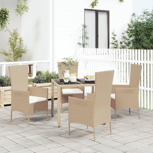 Brokky 5-TLG. Garten-Essgruppe mit Kissen Garten-Essgruppe Patio Dining Set TerrassenmöBel-Set Gartentisch Und GartenstüHle BalkonmöBel Beige Poly Rattan von Brokky