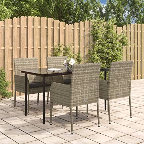 Brokky 5-TLG. Garten-Essgruppe mit Kissen Gartengarnitur Wetterfest Gartentisch Set Mit 5 StüHlen Outdoor Dining Set Gartentisch Mit StüHlen Set Schwarz und Grau Poly Rattan von Brokky