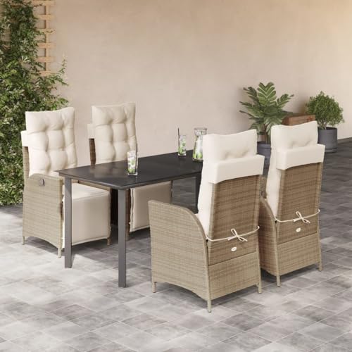 Brokky 5-TLG. Garten-Essgruppe mit Kissen GartenmöBel Set Garden Furniture Gartenset Tisch Und StüHle Essgruppe Outdoor Beige Poly Rattan / 3213444 von Brokky