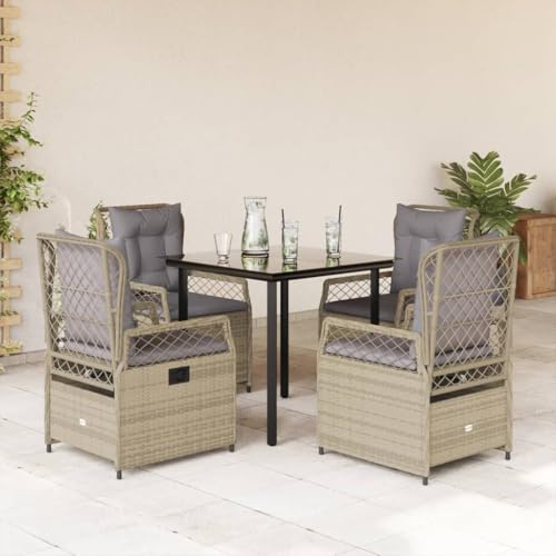 Brokky 5-TLG. Garten-Essgruppe mit Kissen GartenmöBel Set Garden Furniture Gartenset Tisch Und StüHle Essgruppe Outdoor Beige Poly Rattan / 3263007 von Brokky