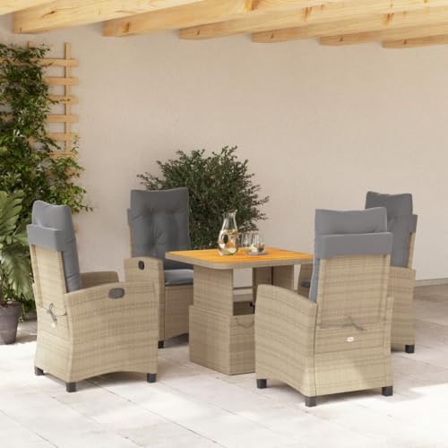 Brokky 5-TLG. Garten-Essgruppe mit Kissen GartenmöBel Set Garden Furniture Gartenset Tisch Und StüHle Essgruppe Outdoor Beige Poly Rattan / 3277422 von Brokky