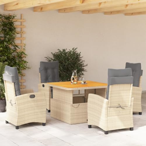Brokky 5-TLG. Garten-Essgruppe mit Kissen GartenmöBel Set Garden Furniture Gartenset Tisch Und StüHle Essgruppe Outdoor Beige Poly Rattan / 3277426 von Brokky