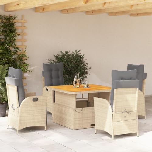 Brokky 5-TLG. Garten-Essgruppe mit Kissen GartenmöBel Set Garden Furniture Gartenset Tisch Und StüHle Essgruppe Outdoor Beige Poly Rattan / 3277486 von Brokky
