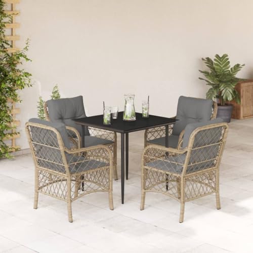 Brokky 5-TLG. Garten-Essgruppe mit Kissen GartenmöBel Set Garden Furniture Gartenset Tisch Und StüHle Essgruppe Outdoor Beigemischung Poly Rattan / 3212153 von Brokky