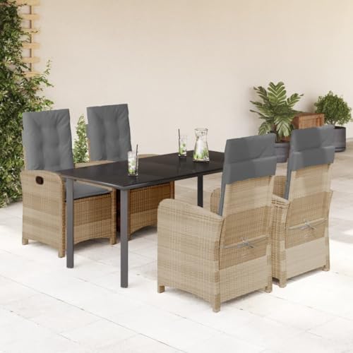 Brokky 5-TLG. Garten-Essgruppe mit Kissen GartenmöBel Set Garden Furniture Gartenset Tisch Und StüHle Essgruppe Outdoor Beigemischung Poly Rattan / 3212404 von Brokky