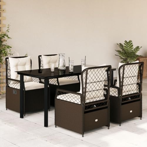 Brokky 5-TLG. Garten-Essgruppe mit Kissen GartenmöBel Set Garden Furniture Gartenset Tisch Und StüHle Essgruppe Outdoor Braun Poly Rattan / 3262981 von Brokky