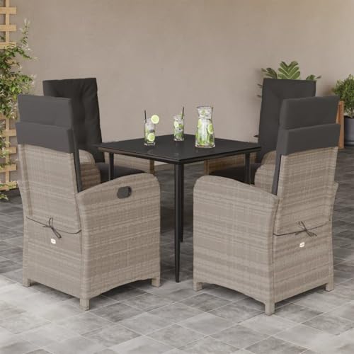 Brokky 5-TLG. Garten-Essgruppe mit Kissen GartenmöBel Set Garden Furniture Gartenset Tisch Und StüHle Essgruppe Outdoor Hellgrau Poly Rattan / 3212411 von Brokky