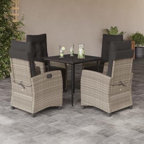 Brokky 5-TLG. Garten-Essgruppe mit Kissen GartenmöBel Set Garden Furniture Gartenset Tisch Und StüHle Essgruppe Outdoor Hellgrau Poly Rattan / 3212844 von Brokky