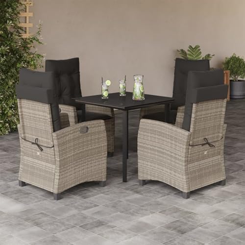 Brokky 5-TLG. Garten-Essgruppe mit Kissen GartenmöBel Set Garden Furniture Gartenset Tisch Und StüHle Essgruppe Outdoor Hellgrau Poly Rattan / 3212853 von Brokky