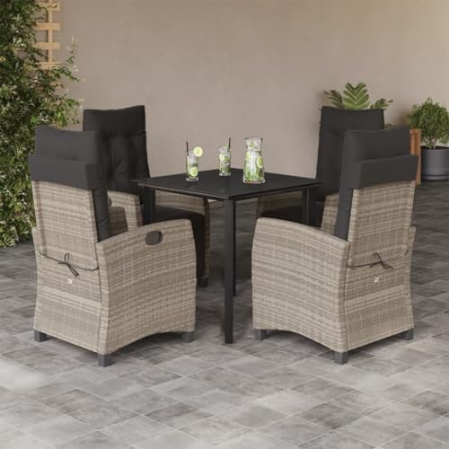 Brokky 5-TLG. Garten-Essgruppe mit Kissen GartenmöBel Set Garden Furniture Gartenset Tisch Und StüHle Essgruppe Outdoor Hellgrau Poly Rattan / 3212854 von Brokky