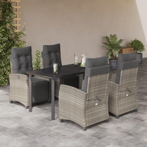 Brokky 5-TLG. Garten-Essgruppe mit Kissen GartenmöBel Set Garden Furniture Gartenset Tisch Und StüHle Essgruppe Outdoor Hellgrau Poly Rattan / 3213040 von Brokky