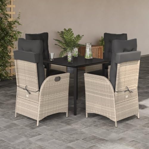 Brokky 5-TLG. Garten-Essgruppe mit Kissen GartenmöBel Set Garden Furniture Gartenset Tisch Und StüHle Essgruppe Outdoor Hellgrau Poly Rattan / 3213470 von Brokky