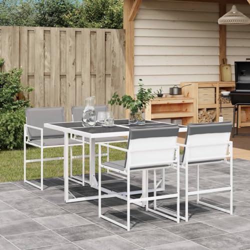 Brokky 5-TLG. Garten-Essgruppe mit Kissen GartenmöBel Set Garden Furniture Gartenset Tisch Und StüHle Essgruppe Outdoor Weiß Textilene von Brokky