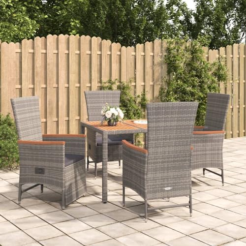 Brokky 5-TLG. Garten-Essgruppe mit Kissen GartenmöBel Set Gartentisch Mit StüHlen Set Garten Essgruppe Outdoor Furniture Grau Poly Rattan von Brokky