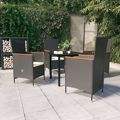 Brokky 5-TLG. Garten-Essgruppe mit Kissen GartenmöBel Set Gartentisch Mit StüHlen Set Garten Essgruppe Outdoor Furniture Schwarz 3099426 von Brokky