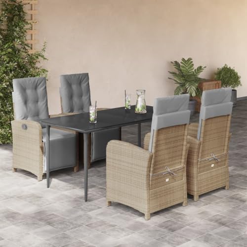 Brokky 5-TLG. Garten-Essgruppe mit Kissen GartenmöBel TerrassenmöBel Garten Sitzgruppe Essgruppe Garten MöBel Set Beige Poly Rattan / 3212587 von Brokky