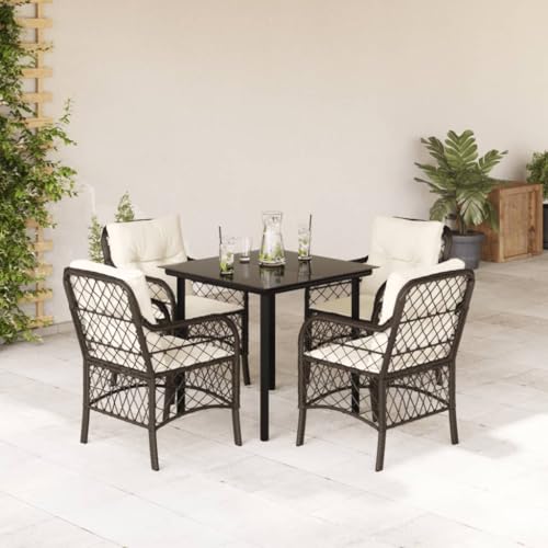 Brokky 5-TLG. Garten-Essgruppe mit Kissen GartenmöBel TerrassenmöBel Garten Sitzgruppe Essgruppe Garten MöBel Set Braun Poly Rattan / 3212118 von Brokky