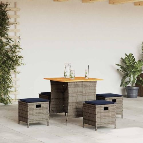 Brokky 5-TLG. Garten-Essgruppe mit Kissen GartenmöBel TerrassenmöBel Garten Sitzgruppe Essgruppe Garten MöBel Set Grau Poly Rattan / 365424 von Brokky