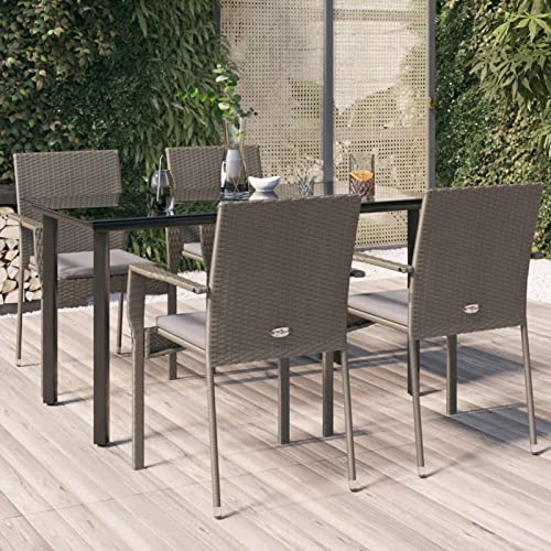 Brokky 5-TLG. Garten-Essgruppe mit Kissen Gartentisch Mit StüHlen Set Outdoor Dining Set Gartengarnitur Wetterfest Gartentisch Set Mit 5 StüHlen Schwarz und Grau Poly Rattan Brokky 5-TLG. Garten-Essgruppe mit Kissen Gartentisch Mit StüHlen Set Outdoor Dining Set Gartengarnitur Wetterfest Gartentisch Set Mit 5 StüHlen Schwarz und Grau Poly Rattan von Brokky