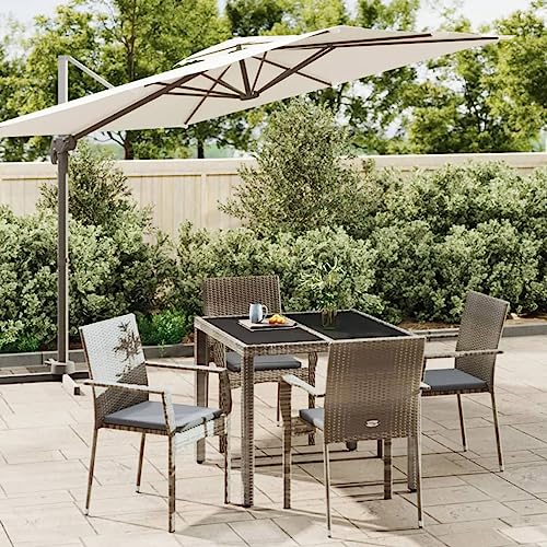 Brokky 5-TLG. Garten-Essgruppe mit Kissen Gartentisch Und GartenstüHle Patio Dining Set TerrassenmöBel-Set Garten-Essgruppe BalkonmöBel Grau Poly Rattan von Brokky