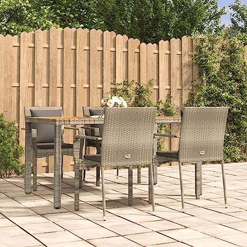Brokky 5-TLG. Garten-Essgruppe mit Kissen Gartentisch Und GartenstüHle TerrassenmöBel-Set Garten-Essgruppe Patio Dining Set BalkonmöBel Grau Poly Rattan von Brokky